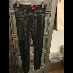 Spanx faux leather leggings in black camo
